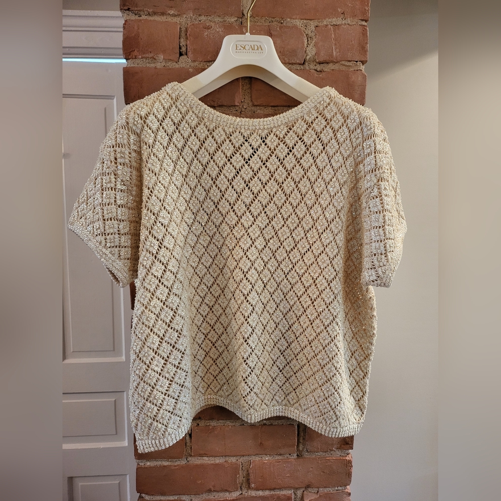 DKNY crochet knit sequin vanilla top, size S